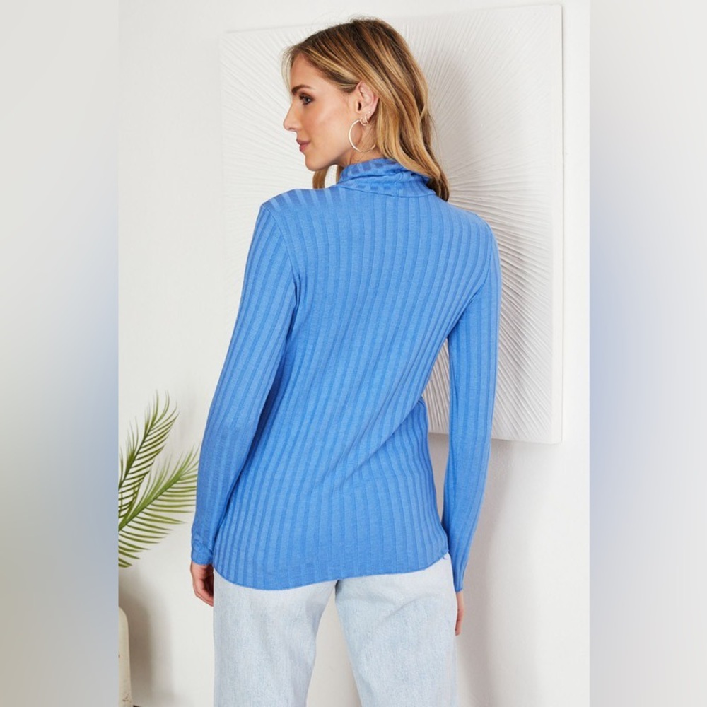 (81605-CER) LONG SLEEVE TURTLENECK RIB KNIT TOP - Picture 3 of 5